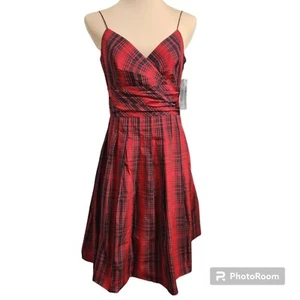 Lauren Ralph Lauren Red And Black Plaid Party Cocktail Dress Size 10 NWT - Picture 1 of 7
