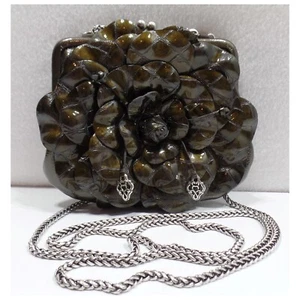Portafoglio formale Brighton Rosalie 3D pelle marrone metallizzato fiore pochette monete  - Foto 1 di 16