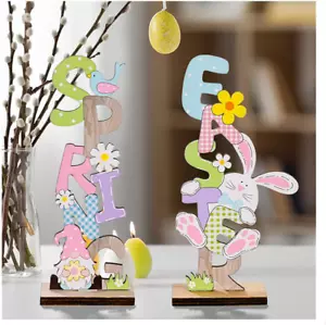 Easter Tabletop Decoration Signs,Easter Bunny Wooden Tabletop Centerpiece Signs - Picture 1 of 12