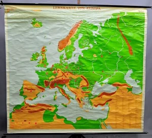 Mapa de pared escolar Europa retro tarjeta de aprendizaje vintage póster pizarra de enseñanza imagen en rollo - Imagen 1 de 1
