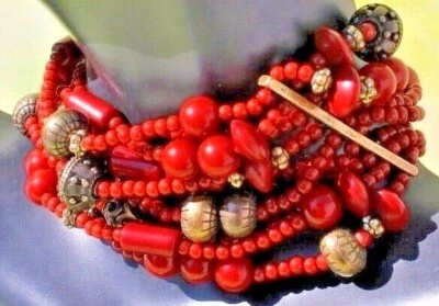 Premier Designs Brass Plated Faux Jasper 9 Strand Bead Impulse Bracelet, 7.5” - Image 1 of 4