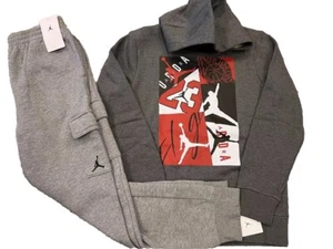 NWT NIKE AIR JORDAN BOY'S 2 PC SET GRAY HOODIE & CARGO JOGGERS SWEATPANTS L & XL - Picture 1 of 7