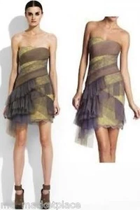 NWOT BCBG Max Azria Runway Strapless Tulle Chiffon Silk Dress Cinder 0 XXS $498 - Picture 1 of 6