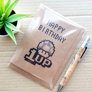 Funny Super Mario Bros Birthday Card - Gamer Happy Birthday 1up card - Picture 1 of 4