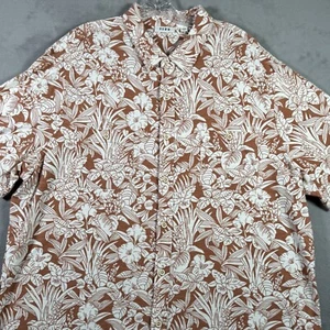 Camicia ROWM uomo 2XB marrone bianco stampa floreale tropicale manica corta bottoni nuova senza etichette - Foto 1 di 9