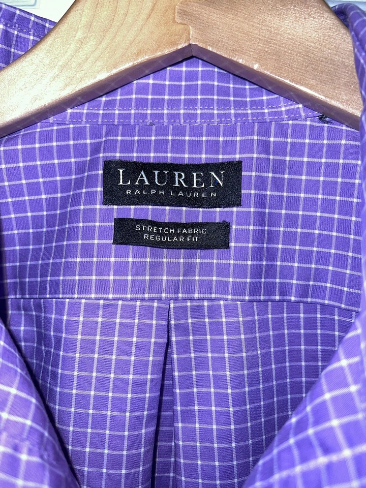 Camisa de vestir para hombre Lauren Ralph Lauren púrpura y blanca talla grande Foto 1 de 2