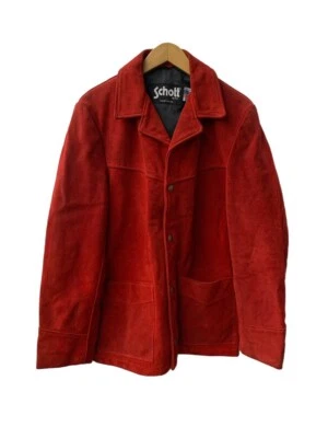 SCHOTT Leather Velour Jacket Made in USA Logo Red Size 36 Men - Image 1 of 4