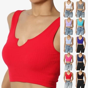 Reggiseno donna a costine senza cuciture top senza maniche spacco scollo a scoop canotta crop - Foto 1 di 68