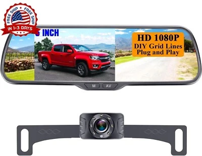 Espejo Retrovisor Con Camara Delantera Trasera Para Auto Coche De Reversa 1080P - Image 1 of 4