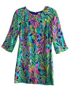 Abito Lilly Pulitzer Neon Lilly Tropical Floreale Cambio Taglia 0 Foderato Sopra il Ginocchio - Foto 1 di 18