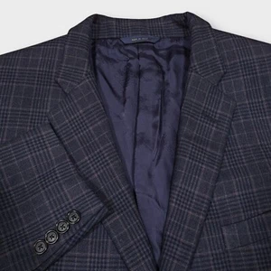 Brooks Brothers 1818 Madison x Saxxon Wool Blazer Coat Blue Brown Plaid Size 46R - Picture 1 of 20