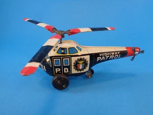 VINTAGE SIKORSKY S-55 POLICE CHOPPER * HIGHWAY PATROL TIN TOY * JAPAN "K" 1960s - Picture 1 of 6