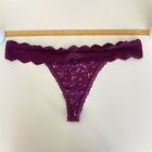 NO BOUNDARIES Thong Panty XXL Nylon Slinky Lace BURGUNDY Stars Purple