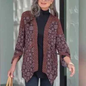 Soft Surroundings Regina Boho Kimono Mixed Print Semi-Sheer Angled Sleeve Size L - Picture 1 of 9