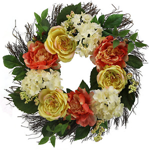 24" Rose, Hydrangea, Peony Spring Greenery for Home Office Front Door Wreath, Wa