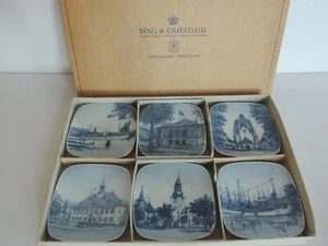 Juego de 6 mini platos Bing Grondahl Kjeld Bonfils y caja Copenhagen azul blanco - Imagen 1 de 9