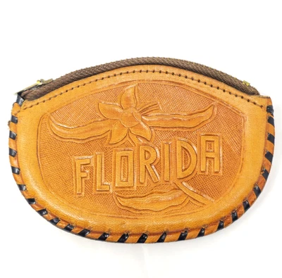 Monedero de cuero Florida tocado a mano palmera velero recuerdo años 80 de colección Foto 1 de 4