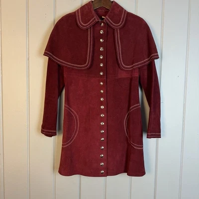 Vintage 70's Gassy Jack Heavy red Suede Duster Women's Coat Cape embroidered - Image 1 of 4