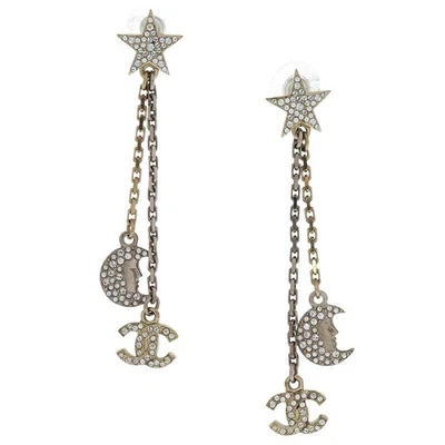 Chanel Star CC Moon Dangle Piercing Earrings Silver Rhinestone 17B 154373 - Image 1 of 4