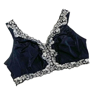 Sujetador inalámbrico Breezies QVC negro con ribete de encaje gris plateado sin relleno, talla 3X - Imagen 1 de 3