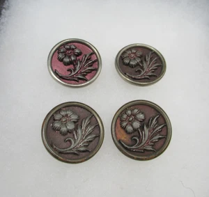 Vintage Brass buttons lot 4 matching relief flowers enamel back loop .75" - Picture 1 of 6