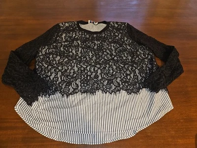 Blusa para mujer Vineyard Vines negra superpuesta de encaje a rayas grises XL manga larga Foto 1 de 4