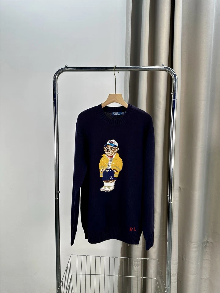 Polo Ralph Lauren Polo OSO Tejido AZUL Suéter Jersey ALGODÓN LINO HOMBRE L Foto 1 de 4