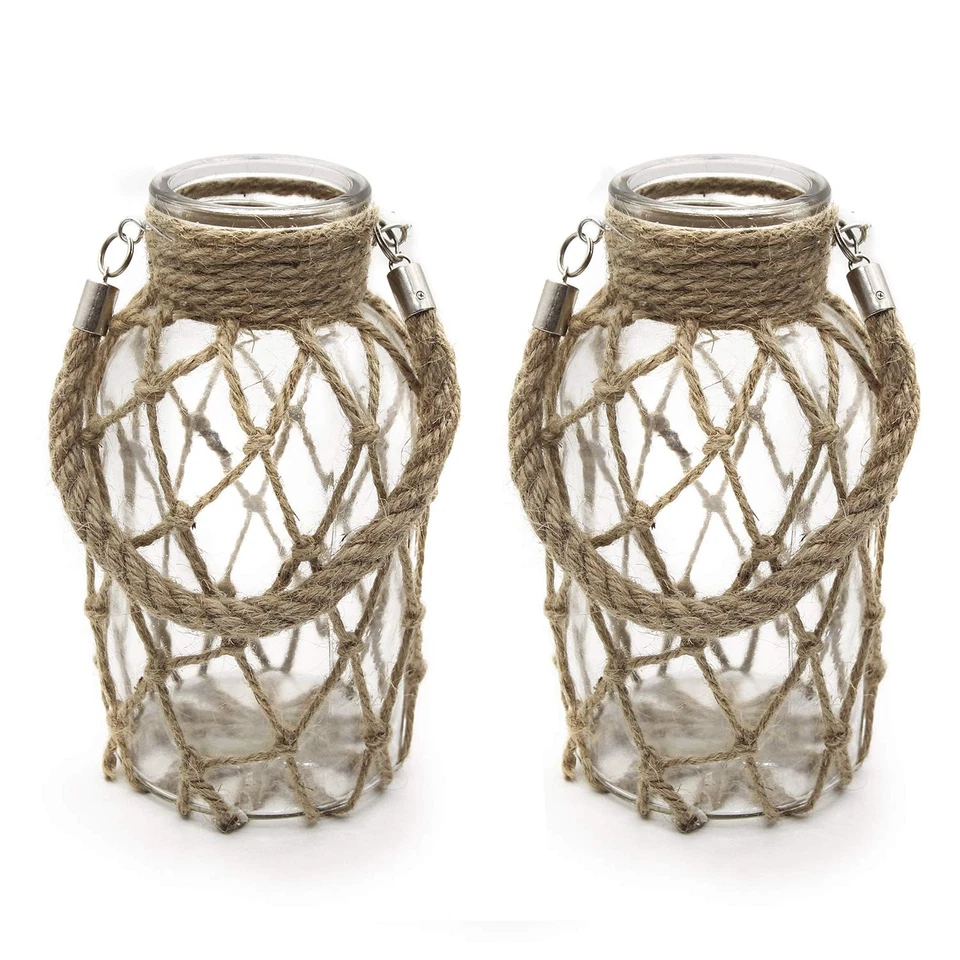 FUNSOBA Rustic Hanging Mason Jar Creative Rope Net Dry Flower Glass Vase handle