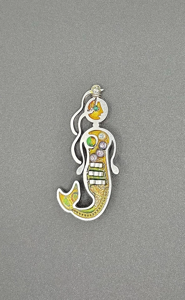 Prendedor de sirena estilo Picasso de acero inoxidable, cristal y resina corte láser hecho a mano Foto 1 de 2