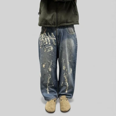 Vintage Y2K G Unit baggy all over print hip hop Jeans blue W32 x L25 - image 1 of 4