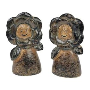 Vintage anthropomorphe Blume Gesicht Salz Pfefferstreuer ~ Steinzeug Japan ~ braun - Bild 1 von 11