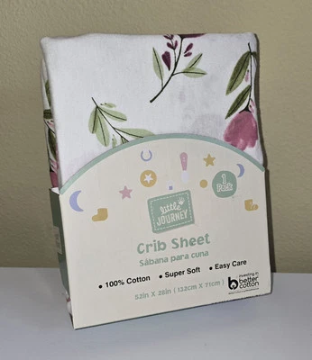 Crib Sheets Fitted Baby Bed Pink Flowers Green Leafs New Organic Cotton 52 X 28 - Image 1 of 2