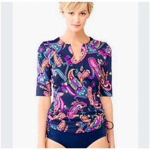 Lands' End Paisley Swim Cover Up Top geraffte Seiten Größe L - Bild 1 von 9