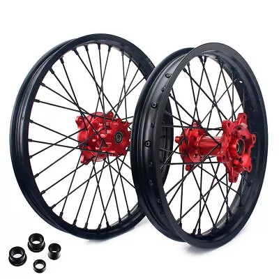 XR650L For Honda 21"+18" CNC Spoked Wheel Set Black Rim Red Hub XR 650 L 1993-24 - Image 1 of 4