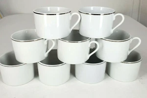 Gibson Elite Coffee Mugs Set Of Nine color White w/ Silver Band on Top Of Mug - Picture 1 of 12