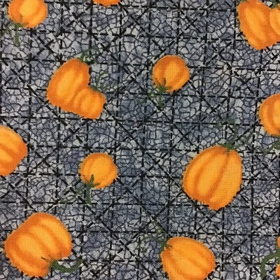 Edredón Country Pumpkins on Blue 44"W ALGODÓN TELA por yarda Leslie Beck Cranston Foto 1 de 3