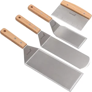 Stainless Steel Metal Spatula Set - Teppaniyaki Spatulas - Griddle Scraper Flat - Picture 1 of 12