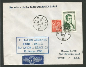 1953 1er vol Paris - Casablanca - Dakar timbres sur lettre /L2380 - Picture 1 of 2