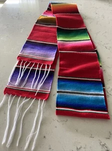 NEW MEXICAN SCARF BELT HAND WOVEN RAINBOW BOHEMIAN BOHO FRINGE 84” x 5.25” - Picture 1 of 5