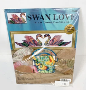 Vintage DESIGN WORKS Swan Love Cross Stitch Kit #2336 8x30" #18 Aida New/Sealed - Picture 1 of 4