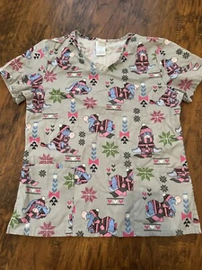 Eeyore Winnie The Pooh Small Winter Scrub Top Dr Nurse Vet Nail Tech Medical - Picture 1 of 8