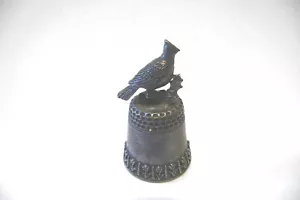 THIMBLE VINTAGE PEWTER ROGER GIBBONS '80'S A CARDINAL ON BRANCH W/BAND OF TULIPS - Picture 1 of 5