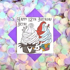 Colourful, Personalised, Jack & Sally, Nightmare Before Christmas Birthday card