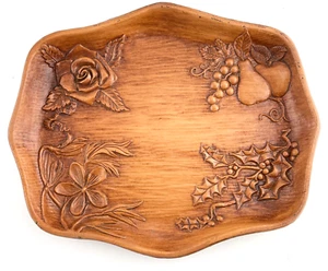Multi Prod Serving Tray MCM Raised Fruit Floral Resin Wood 1959 Home Decor - Picture 1 of 10