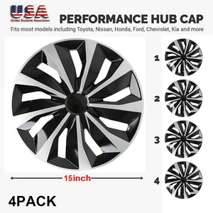 US 15" Set of 4 Wheel Covers fits R15 Tire & Steel Rim Snap On Full Hub Caps* - Picture 1 of 20
