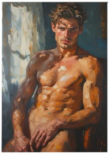 SEXY MUSCULAR MAN MASCULINO * Tarjeta de arte * ESTILO DE PINTURA AL ÓLEO * ACEO personalizado * ATC - Imagen 1 de 2