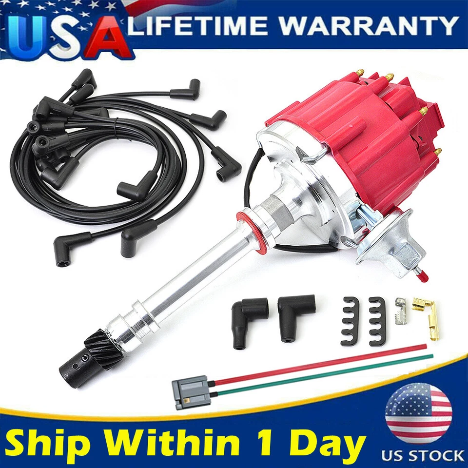 For Chevy SBC 305 350 BBC 454 Block V8 HEI Distributor+Spark Plug Wires+Pigtail - Imagem 1 de 4