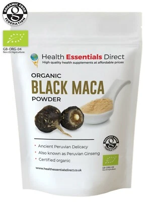 HEALTH ESSENTIALS DIRECT Organic Black Maca Powder (Libido, Fertility, Peruvian Ginseng) Choose Size