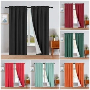 R64 1 SET WHITE LINER ULTIMATE BLACKOUT WINDOW CURTAIN TREATMENT THERMAL panels - Picture 1 of 58