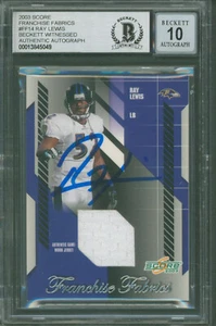Ravens Ray Lewis Signed 2003 Score Franchise Fabrics #FF14 Card Auto 10 BAS Slab - Picture 1 of 2